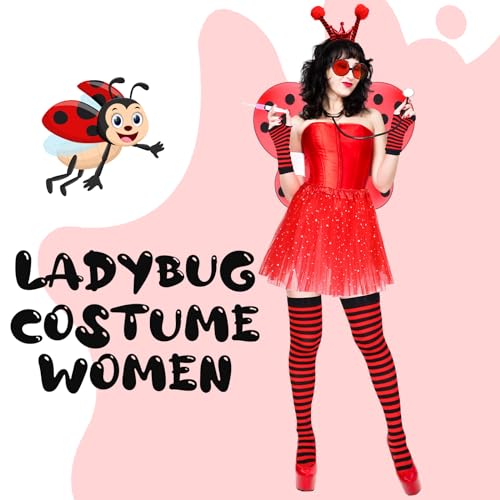 Toulite Ladybug Costume Set for Women Insect Dress up with Wings Girls Cosplay Fairy Accessories for Christmas Party - Image 5