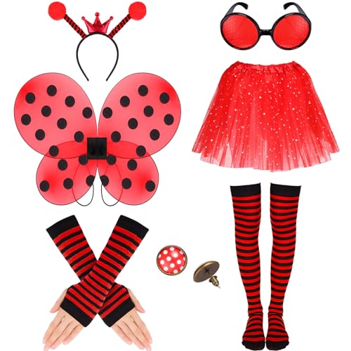 Toulite Ladybug Costume Set for Women Insect Dress up with Wings Girls Cosplay Fairy Accessories for Christmas Party - Image 1