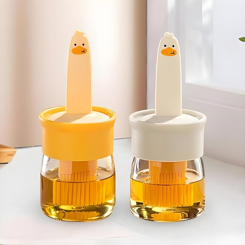 Cloudzy Oil Dispenser Olive Brush Bottle Cute Duck Silicone Measuring Oil Dispenser Basting Brush for Kitchen Cooking Frying Baking Barbecue Pancakes air Fryer Marinated Pack of 2