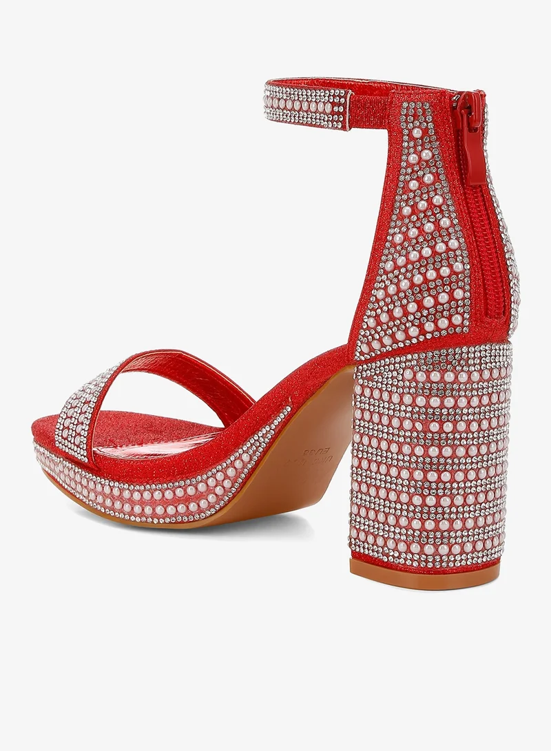 London Rag Rhinestones And Pearl Embellished Sandals in Red
