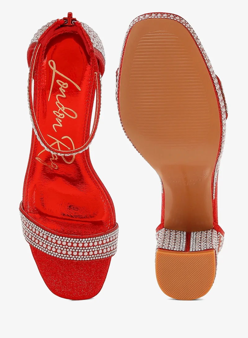 London Rag Rhinestones And Pearl Embellished Sandals in Red