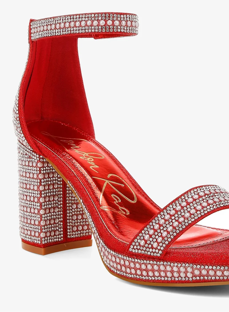 London Rag Rhinestones And Pearl Embellished Sandals in Red