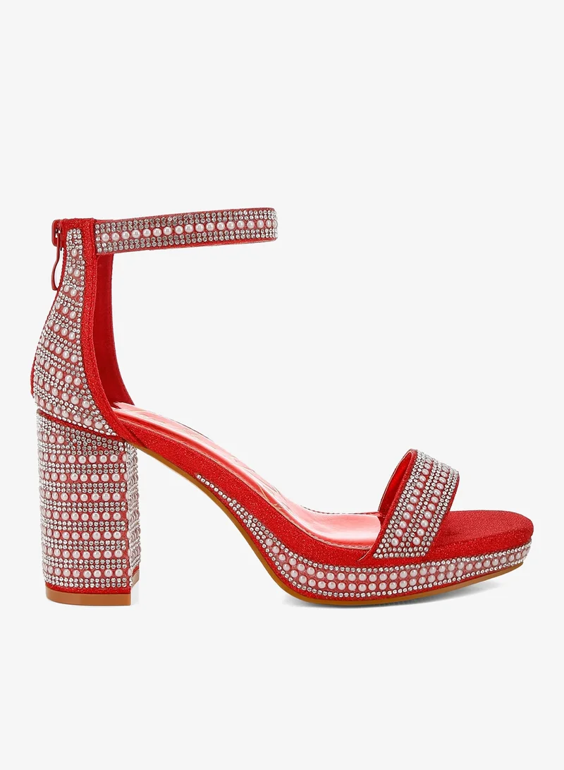 Rhinestones And Pearl Embellished Sandals in Red