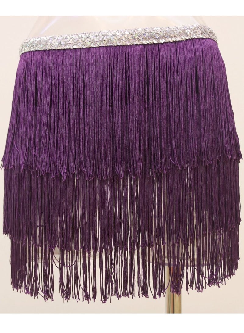Loquat Fringe Waist Chain Skirt Belly Dance Tassel Waist Wrap Belt Skirts Party Rave Costume Purple