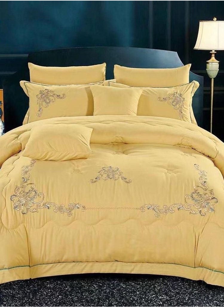 Dream Bell - DREAM BELL KINGSIZE PURE COTTON 8 PC HONEY GOLD EMBROIDERY COMFORTER SET - Image 1