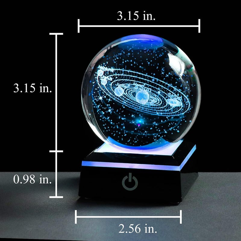 Qianwei 3D Solar System Crystal Ball Night Light 80mm, K9 Crystal Planet Model with 6-Mode Color Changing LED Base, Laser Engraved Galaxy Lamp for Bedroom Desk Decor, Astronomy Space Gift for Kids and Adults - Image 3