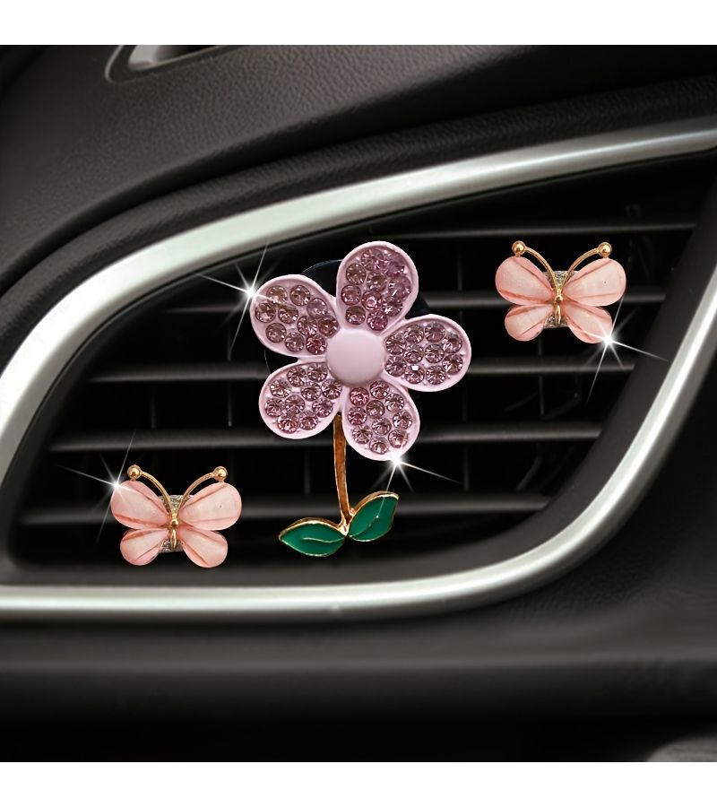 3pcs Pink Sunflower Butterflies Car Air Vent Decorative Clips Rhinestone Aroma Diffuser Fragrance Free Gift - Image 5