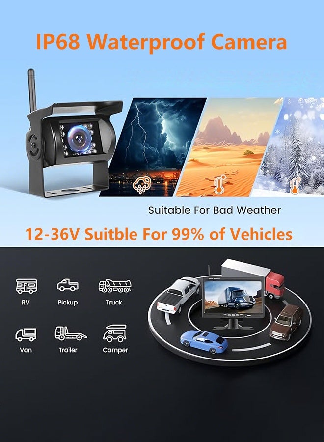 WALALLA Professional 4-Piece Wireless Backup Camera System - 7 inch Monitor with Night Vision & IP69 Waterproof Rating, 24V Compatible for Large Vehicles/RVs/Trucks - Image 3