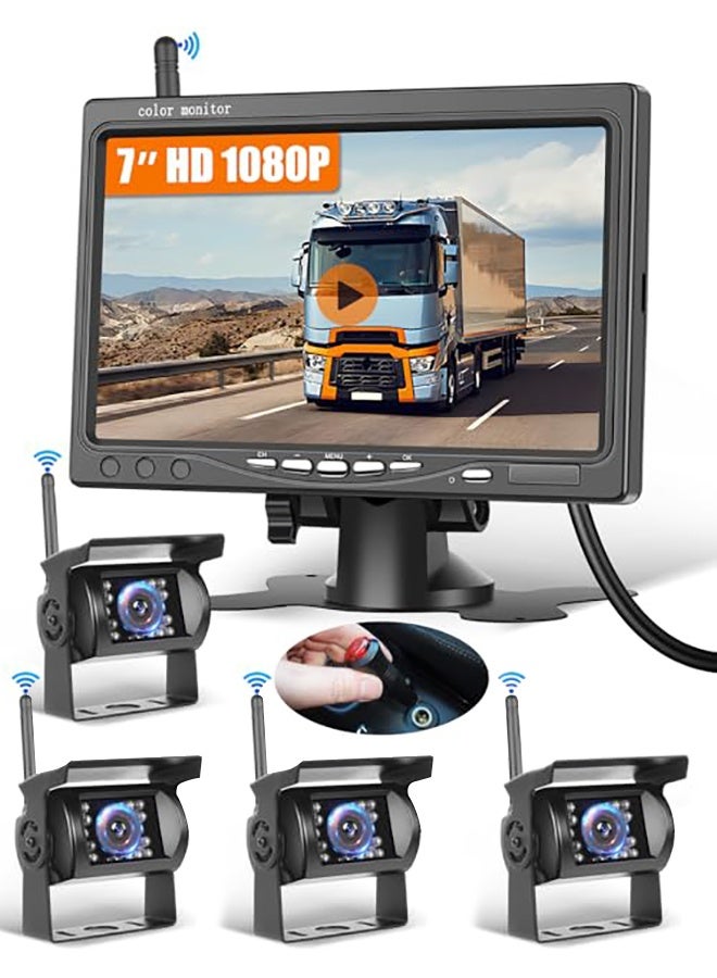 WALALLA Professional 4-Piece Wireless Backup Camera System - 7 inch Monitor with Night Vision & IP69 Waterproof Rating, 24V Compatible for Large Vehicles/RVs/Trucks - Image 1