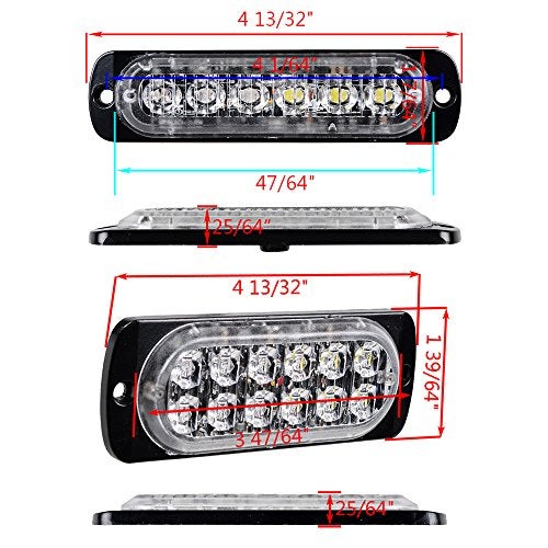 ANZIO Combo Amber White 4X 12-LED 4pcs 6-LED Car Tow Truck Emergency Warning Beacon Plow Safety Strobe Light Bar - Image 2