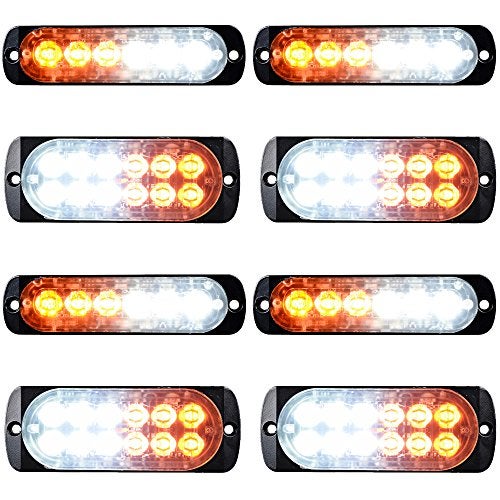 ANZIO Combo Amber White 4X 12-LED 4pcs 6-LED Car Tow Truck Emergency Warning Beacon Plow Safety Strobe Light Bar - Image 1