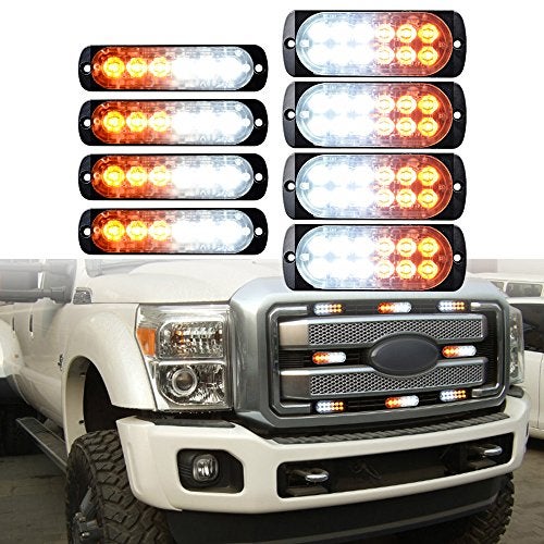 ANZIO Combo Amber White 4X 12-LED 4pcs 6-LED Car Tow Truck Emergency Warning Beacon Plow Safety Strobe Light Bar - Image 3