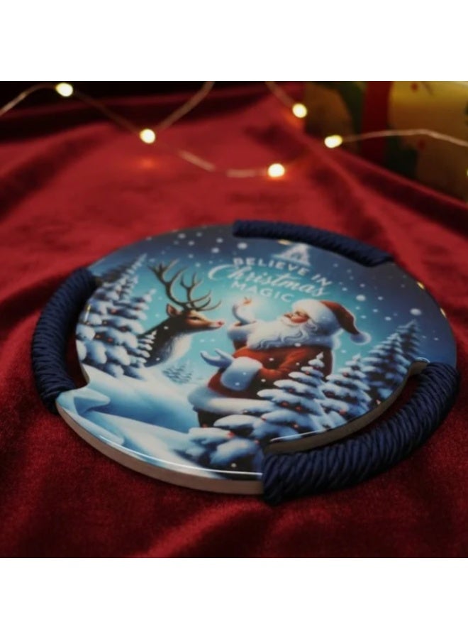 AKDC 20cm Blue Christmas Theme Cork Coaster Set | Holiday Table Décor & Drink Protection - Image 2