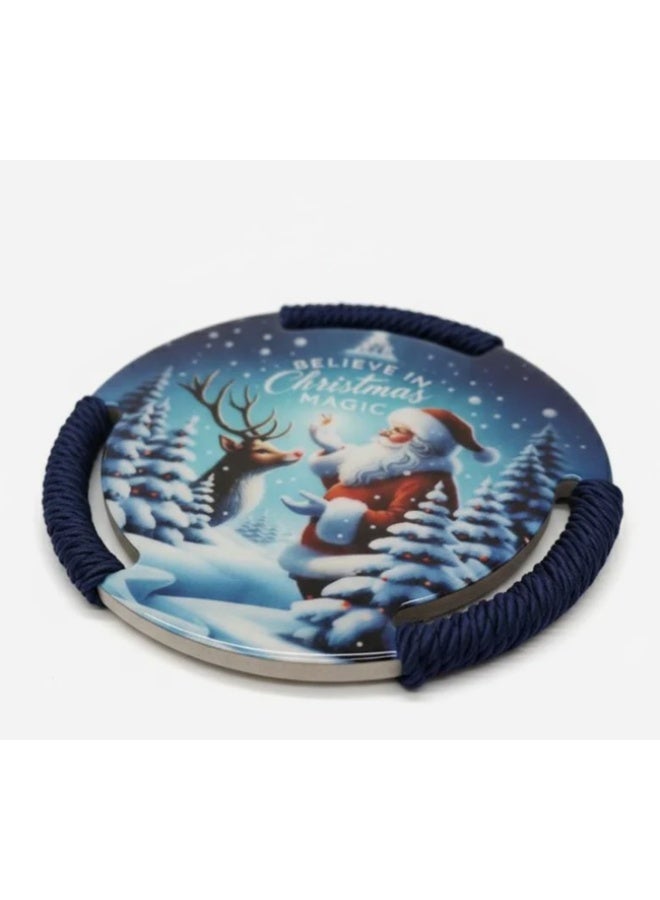 AKDC 20cm Blue Christmas Theme Cork Coaster Set | Holiday Table Décor & Drink Protection - Image 1