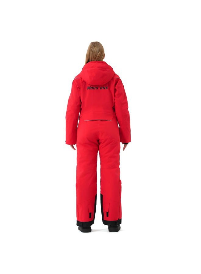 MOUS ONE Women One Pieces Ski Suits Waterproof Warm Insulated Ski Jumpsuit Removable Hood Snowsuit for Snow Sport(Red, Medium) - Image 2
