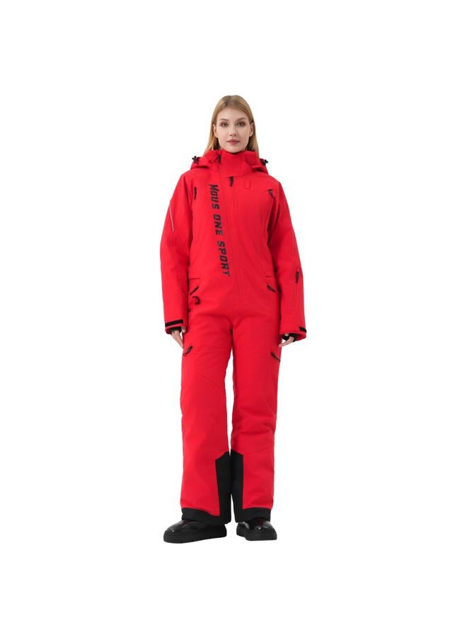 MOUS ONE Women One Pieces Ski Suits Waterproof Warm Insulated Ski Jumpsuit Removable Hood Snowsuit for Snow Sport(Red, Medium) - Image 1