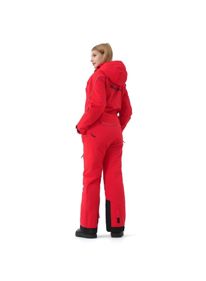 MOUS ONE Women One Pieces Ski Suits Waterproof Warm Insulated Ski Jumpsuit Removable Hood Snowsuit for Snow Sport(Red, Medium) - Image 3