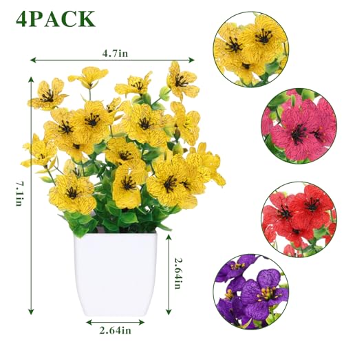 CEWOR Fake Plants 4 Packs Small Faux Potted Flower Daisy with Eucalyptus Leaves Decorations for Desk Bathroom Office Home Room Table Decor Indoor Outdoor - Image 2