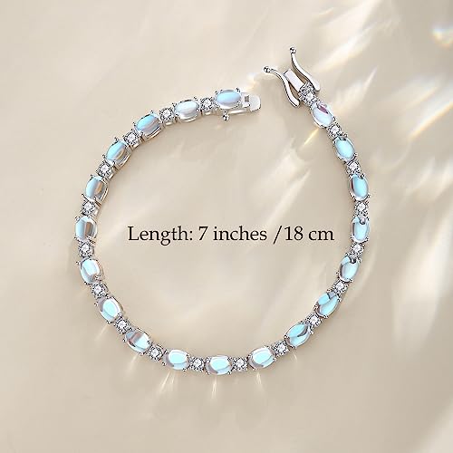 FANCIME Sterling Silver Created Moonstone Tennis Bracelet June Birthstone Bracelet Oval Gemstone Dainty Fine Jewelry for Women 7" - Image 4