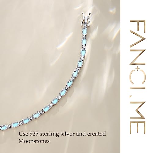 FANCIME Sterling Silver Created Moonstone Tennis Bracelet June Birthstone Bracelet Oval Gemstone Dainty Fine Jewelry for Women 7" - Image 3