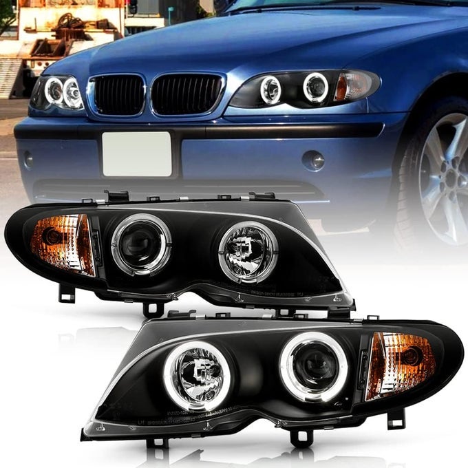 Led Halo Black Projector Headlights For 2002-2005 Bmw E46 Sedan 3-Series