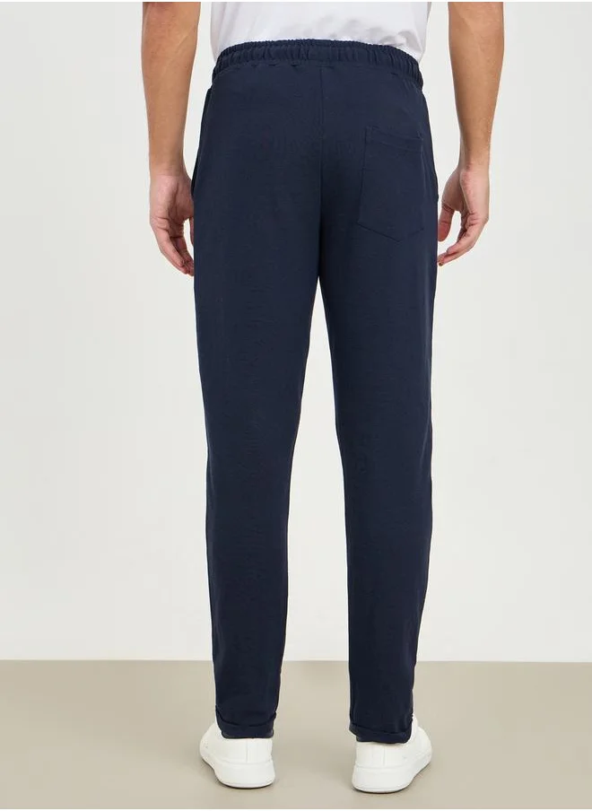Styli Slim Fit Pique Knit Pants with Roll Up Hem