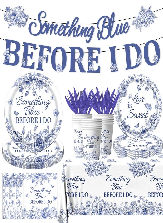 Dydamud 142PCS Something Blue Before I Do Bridal Shower Decorations Bridal Shower Party Favors for 20 Guests Blue Floral Plates and Napkins Tableware Set for Wedding Engagement - Image 1