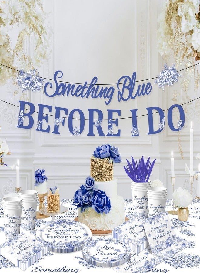 Dydamud 142PCS Something Blue Before I Do Bridal Shower Decorations Bridal Shower Party Favors for 20 Guests Blue Floral Plates and Napkins Tableware Set for Wedding Engagement - Image 4