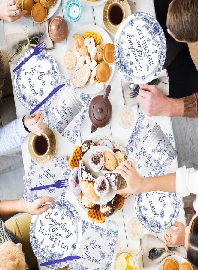 Dydamud 142PCS Something Blue Before I Do Bridal Shower Decorations Bridal Shower Party Favors for 20 Guests Blue Floral Plates and Napkins Tableware Set for Wedding Engagement - Image 3