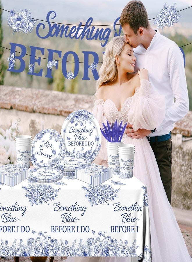 Dydamud 142PCS Something Blue Before I Do Bridal Shower Decorations Bridal Shower Party Favors for 20 Guests Blue Floral Plates and Napkins Tableware Set for Wedding Engagement - Image 2
