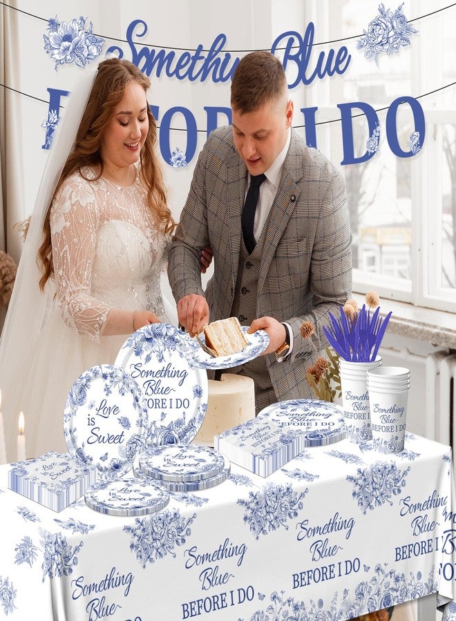 Dydamud 142PCS Something Blue Before I Do Bridal Shower Decorations Bridal Shower Party Favors for 20 Guests Blue Floral Plates and Napkins Tableware Set for Wedding Engagement - Image 5