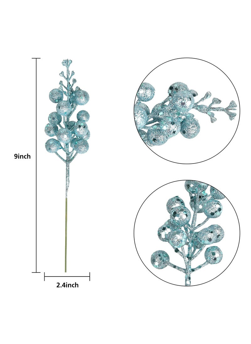 DearHouse DearHouse 14 Pack Christmas Glitter Berries Stems  7.8Inch Artificial Christmas Picks for Christmas Tree Ornaments  DIY Xmas Wreath  Crafts  Holiday and Home Decor (Light Blue)  - Image 5