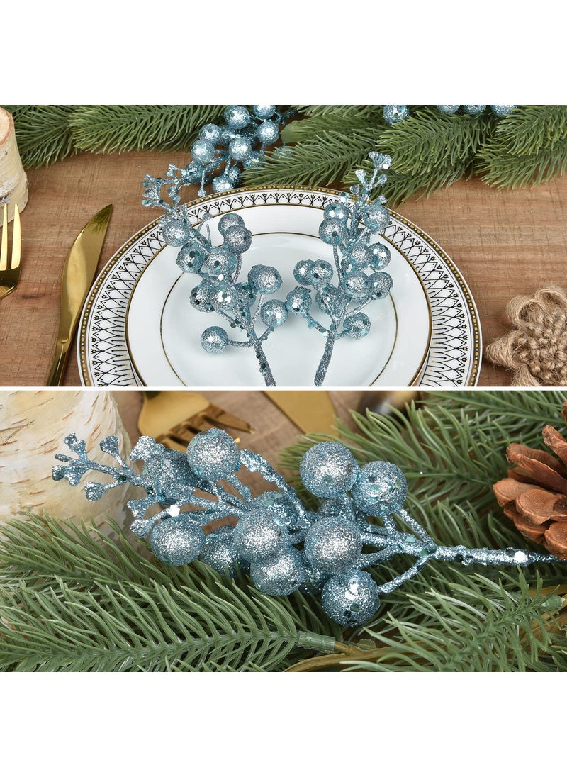 DearHouse DearHouse 14 Pack Christmas Glitter Berries Stems  7.8Inch Artificial Christmas Picks for Christmas Tree Ornaments  DIY Xmas Wreath  Crafts  Holiday and Home Decor (Light Blue)  - Image 2