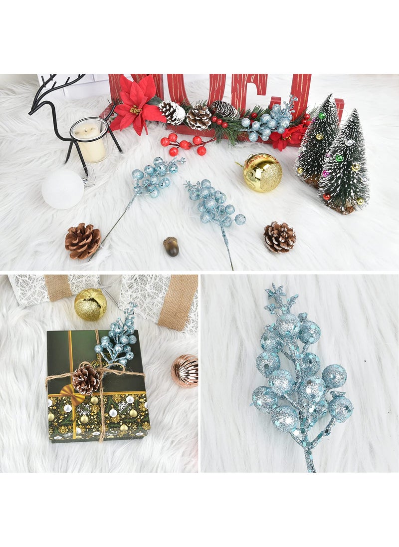 DearHouse DearHouse 14 Pack Christmas Glitter Berries Stems  7.8Inch Artificial Christmas Picks for Christmas Tree Ornaments  DIY Xmas Wreath  Crafts  Holiday and Home Decor (Light Blue)  - Image 4