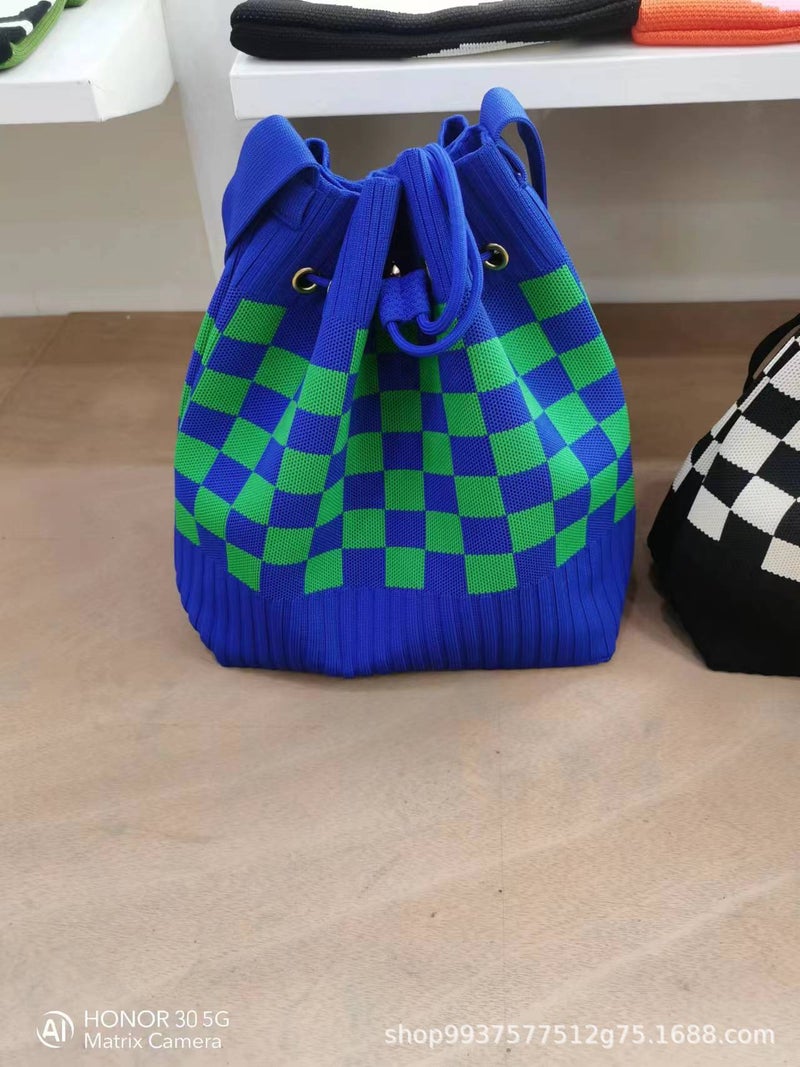 04 New Girly Drawstring Stripesd Knitted Satchel Shoulder Bag Versatile Fashion Stylish Rest Trendyy Bag Diagonal - Image 1