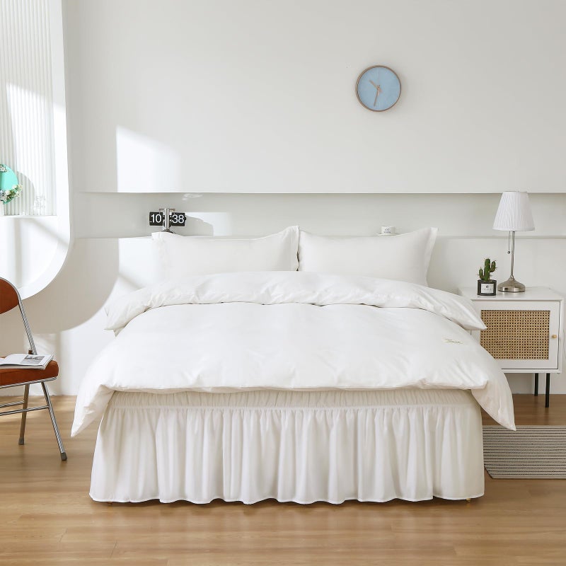 MEILA Wrap Around Bed Skirt Three Fabric Sides Elastic Dust Ruffled 16 Inch Tailored Drop,Easy to Install Fade Resistant-Natural White, Queen/King - Image 2