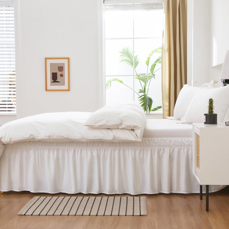MEILA Wrap Around Bed Skirt Three Fabric Sides Elastic Dust Ruffled 16 Inch Tailored Drop,Easy to Install Fade Resistant-Natural White, Queen/King - Image 4