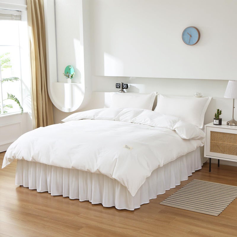 MEILA Wrap Around Bed Skirt Three Fabric Sides Elastic Dust Ruffled 16 Inch Tailored Drop,Easy to Install Fade Resistant-Natural White, Queen/King - Image 3