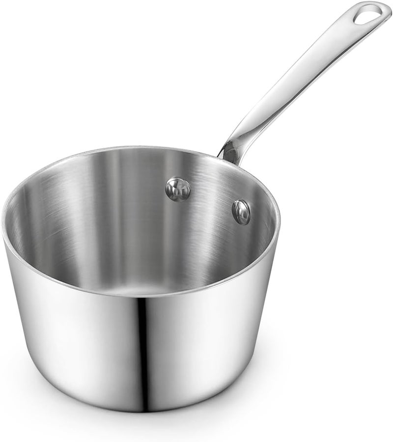 DM D&M Butter Warmer 0.39 Quart, Multi-Ply Clad Stainless Steel Milk Frother and Chocolate Melting Pot, Small Saucepan for Induction Stovetop, Coffee, Butter, Syrup - Image 1