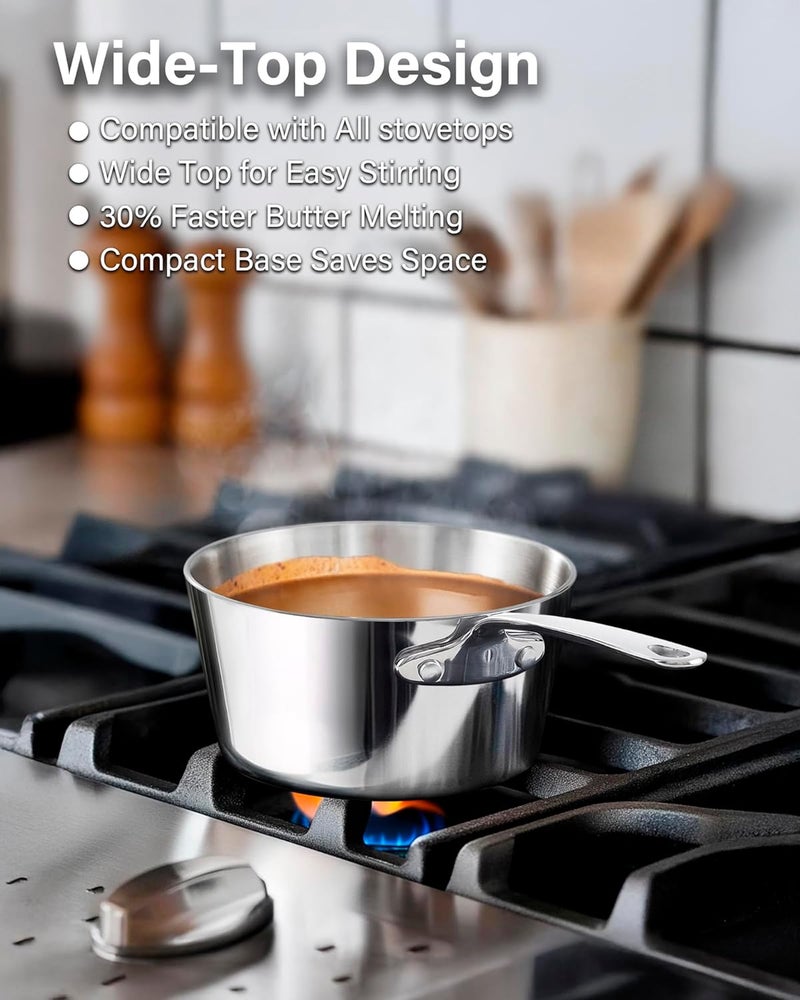 DM D&M Butter Warmer 0.39 Quart, Multi-Ply Clad Stainless Steel Milk Frother and Chocolate Melting Pot, Small Saucepan for Induction Stovetop, Coffee, Butter, Syrup - Image 3