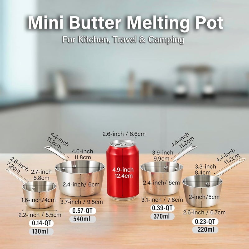 DM D&M Butter Warmer 0.39 Quart, Multi-Ply Clad Stainless Steel Milk Frother and Chocolate Melting Pot, Small Saucepan for Induction Stovetop, Coffee, Butter, Syrup - Image 2