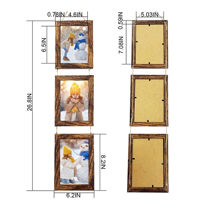 Rexllon 5x7 الجدار معلق إطارات الصور الكولاج مع 3 إطارات فتح بنية - Image 2