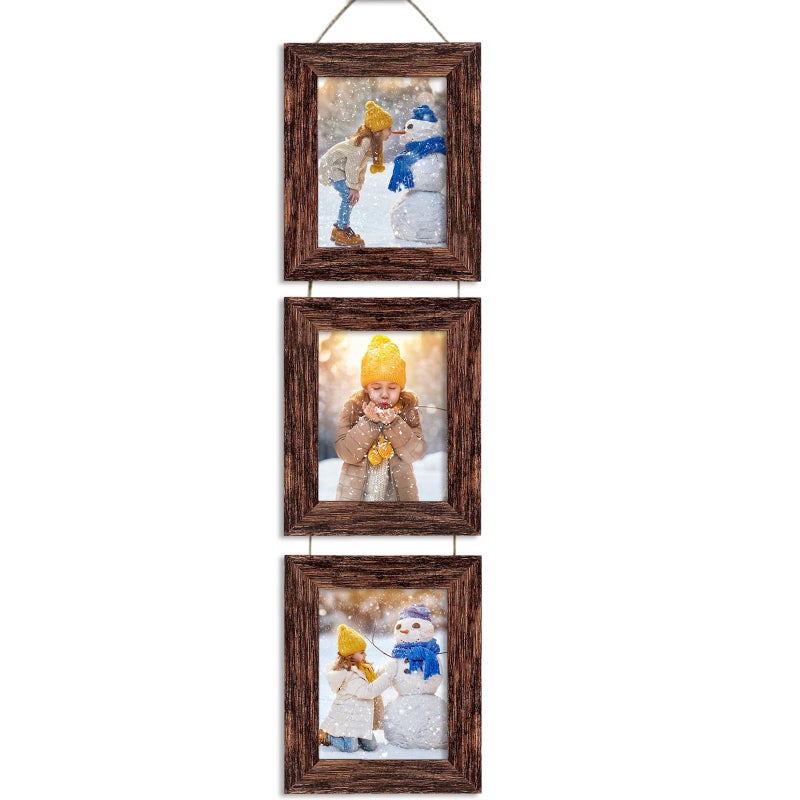Rexllon 5x7 الجدار معلق إطارات الصور الكولاج مع 3 إطارات فتح بنية - Image 1