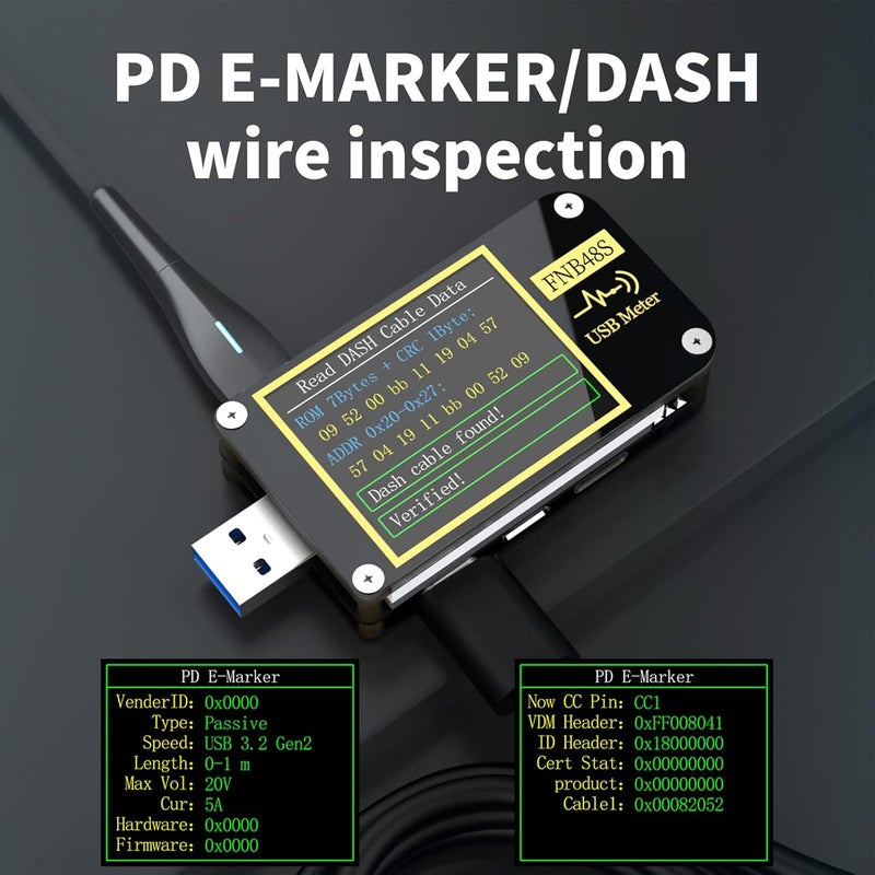 مقياس جهد USB، جهاز اختبار متعدد الوظائف مع وظيفة قلب الشاشة ومستشعر الجاذبية لمراقبة مقاومة الكابل والكشف الفوري (FNB48) - Image 3