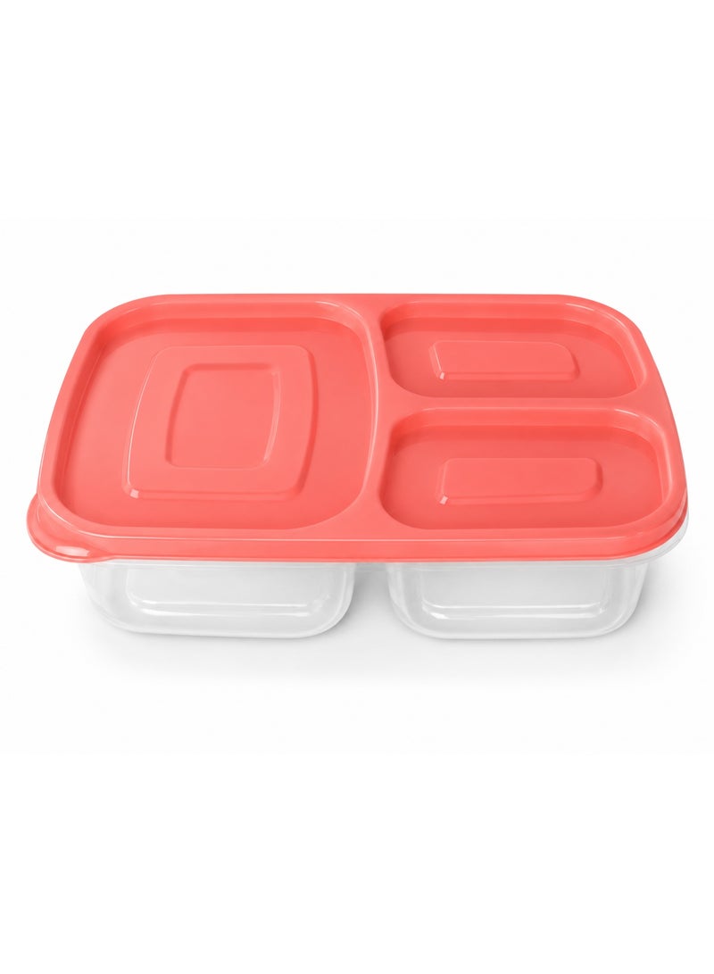 FAVELA Clear plastic lunch box with lid – 3 compartments – Code 1385 – Suitable for meals, work, school, and trips. - Image 1