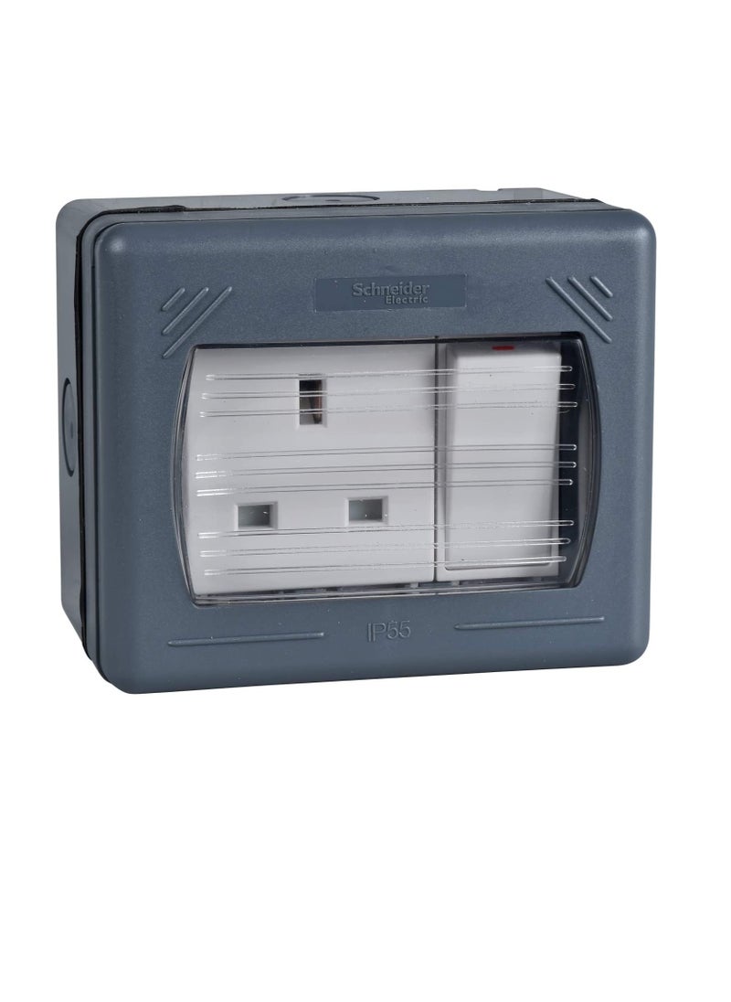 Schneider Schneider GWP3010 Exclusive Weatherproof Double Pole Switched Socket (13 A, 230VAC, 1 Gang, Grey)  - Image 3