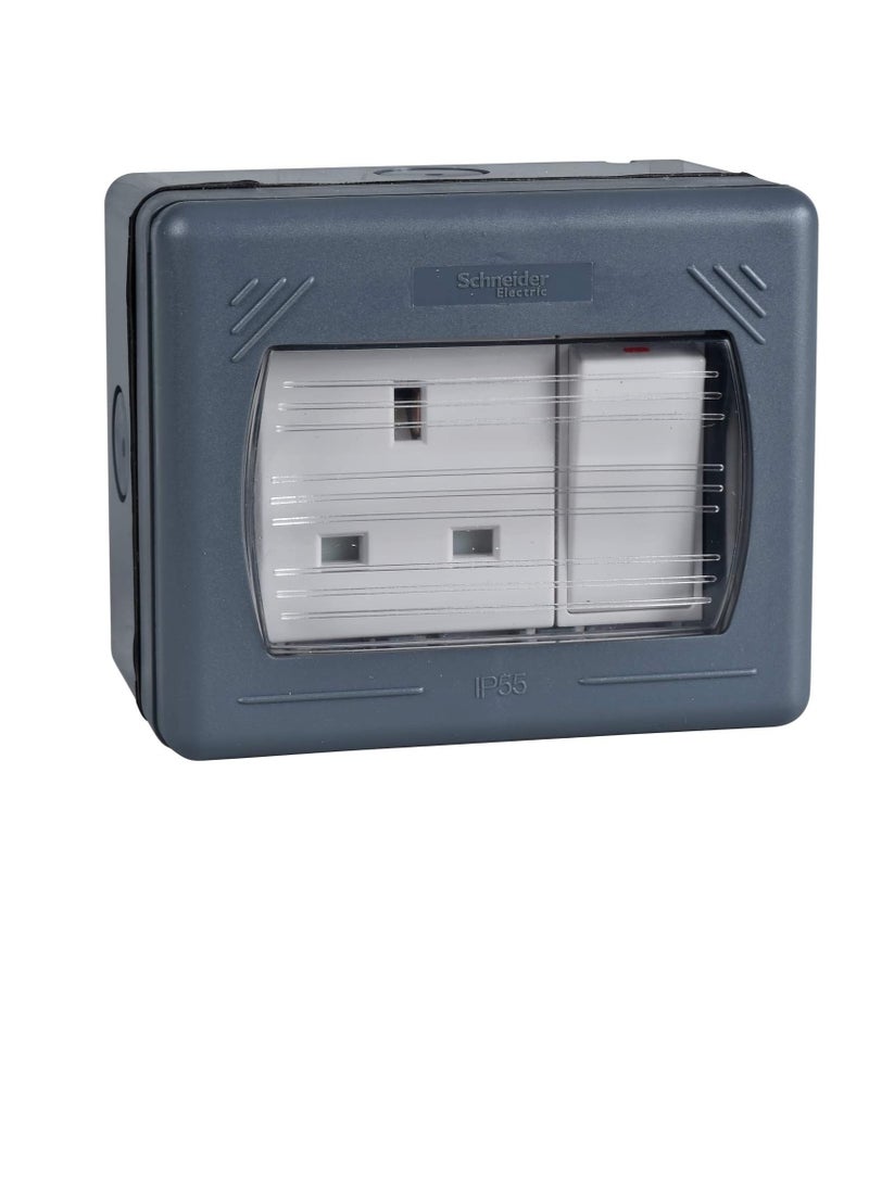 Schneider Schneider GWP3010 Exclusive Weatherproof Double Pole Switched Socket (13 A, 230VAC, 1 Gang, Grey)  - Image 2