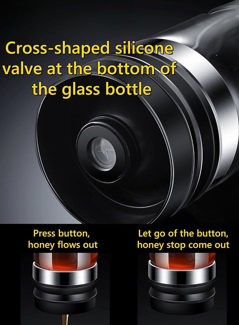 فلوشرينيك موزع العسل مع مقبض ، حاوية العسل الزجاجية الواضحة ، موزع الشراب للقهوة أو الشاي ، حاوية العسل ، وعاء العسل والجرة - الأسود. - Image 4
