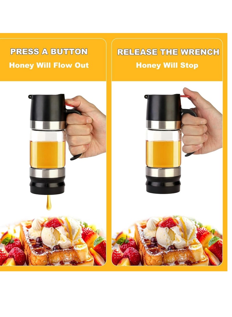 فلوشرينيك موزع العسل مع مقبض ، حاوية العسل الزجاجية الواضحة ، موزع الشراب للقهوة أو الشاي ، حاوية العسل ، وعاء العسل والجرة - الأسود. - Image 5
