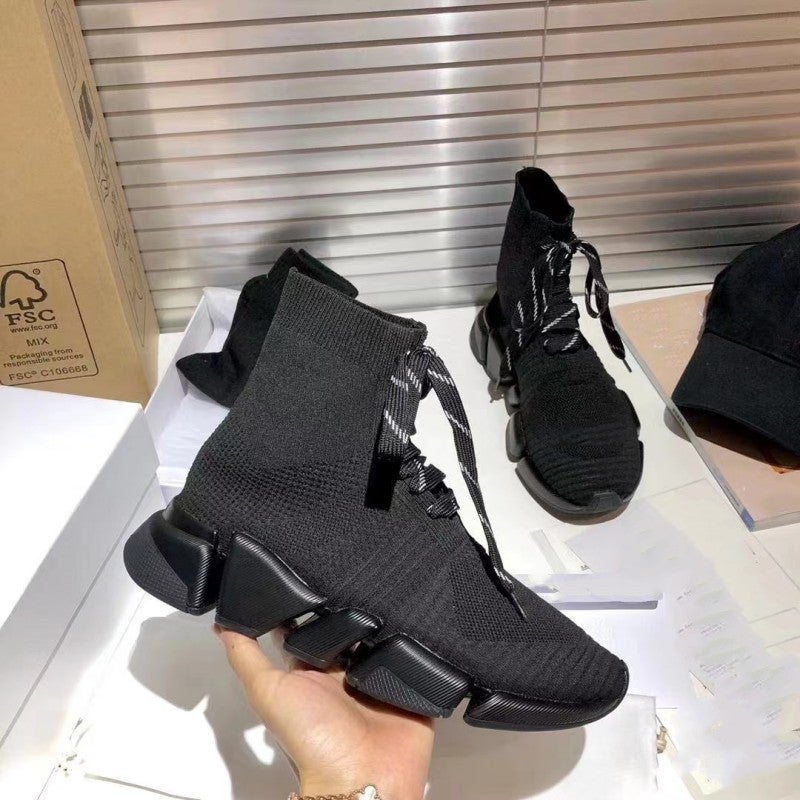 New Paris Socks Shoes 2024 Knitted Couple Casual Shoes High-Top Thick Sole Men'S And Women'S Elastic - Image 4